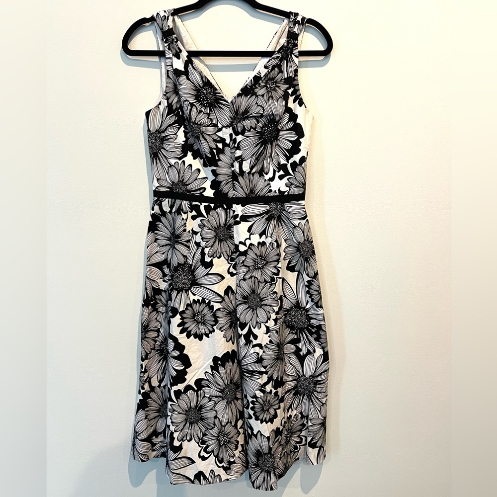 Talbots Floral Black and White Sleeveless Dress